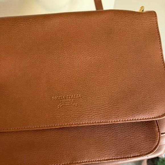 Moda Italia Venezia Cognac Brown Leather Satchel Crossbody Bag Gold Hardware - Picture 3 of 7